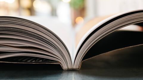 Buch Nahaufnahme eines offenen Buchs von der Seite.