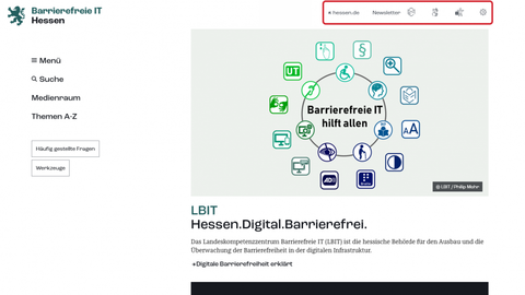 Bildschirmaufnahme der Startseite. EIn roter Kasten ist um das Logo.