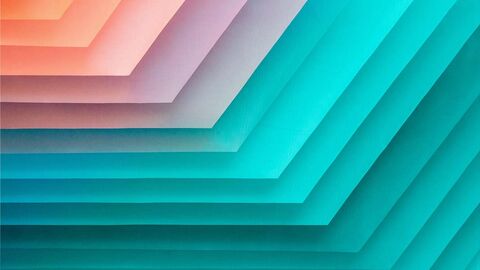 Mehrere Lagen buntes Papier. Es entsteht ein Farbübergang von Orange zu Türkis