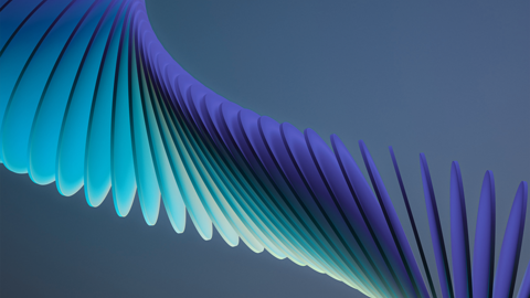 Computergenerierte Glasscheiben bilden eine diagonal verlaufende Federartige Struktur