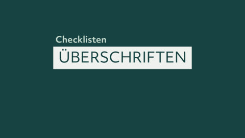 Dunkelgrüner Hintergrund mit weißen Kästen. Über und auf den Kästen der Videotitel.