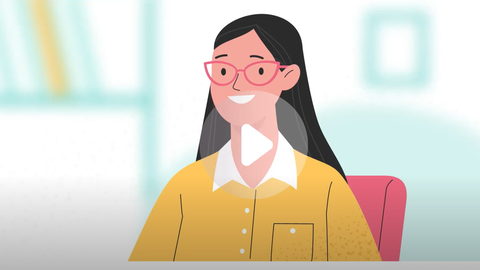 Caroon Mädchen mit Pause-Symbol in der Mitte des Bildes