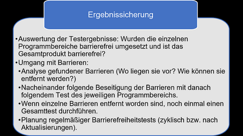 Visualisierung Entwicklungsstufen Barrierefreie Software-Entwicklung Ergebnissicherung