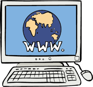Bild eines Computers auf dessen Bildschirm "www" steht und eine Weltkugel abgebildet ist.